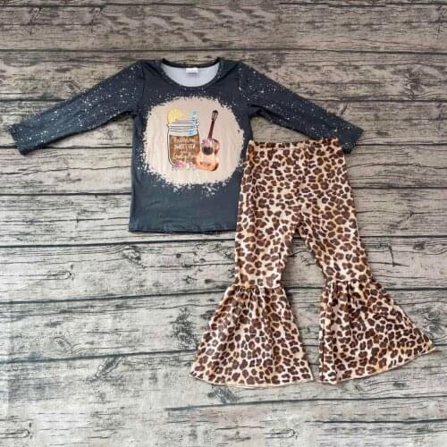Have a nap guitar and tea girl long sleeve shirt and leopard bell pants clothing set