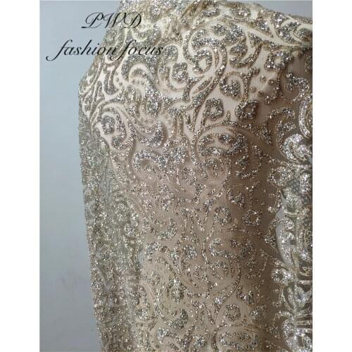Swiss Lace Material Fabric Sliver Gold African Glued Glitter Lace Fabric For Evening Dress Dry Lace Fabric Mesh Sequin Fabric