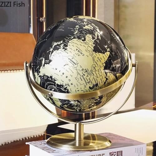 Modern Luxury Black Gold Metal/ABS Rotating Globe World Map Exquisite Globe Model Living Room Office Decoration Birthday Gift