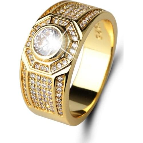 Super shiny AAA CZ Micro Pave Rhinestone Iced Out Bling Square Ring IP Gold Filled Copper Rings for Men Jewelry for friend gift