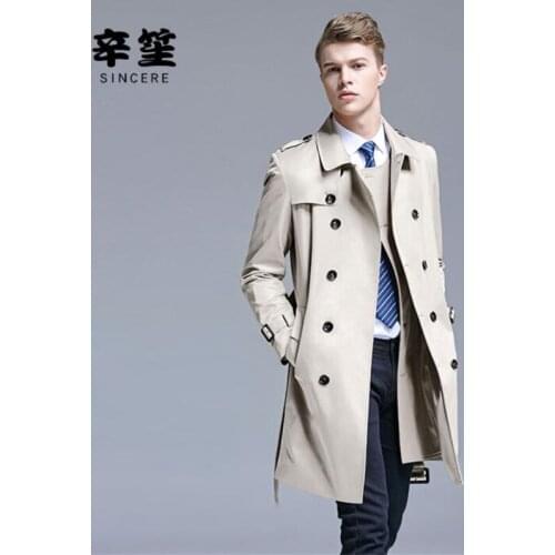 Mens trench coats man spring autumn business chaqueta clothes slim fit overcoat long sleeve 2021 new designer khaki gold beige