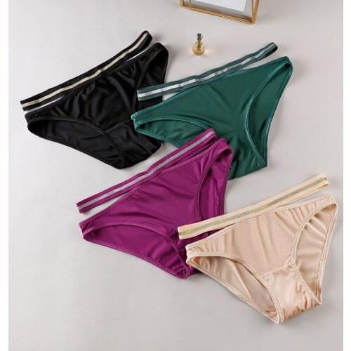 European Style Panties Plus Size Fashion Ice Silk Briefs Low Waist Seamless Comfort Underpants Sexy Solid Color Panties Lingerie