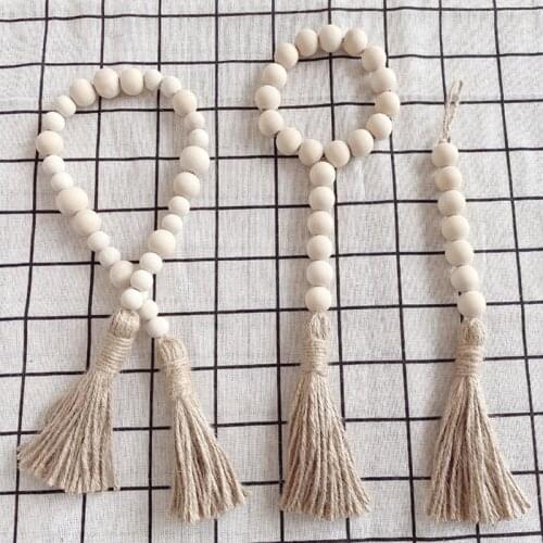 1Pcs Home Decor Wall Hanging With Tassels Nature Color Farmhouse Ornaments DIY Crafts Wood Bead Garland Nordic Style