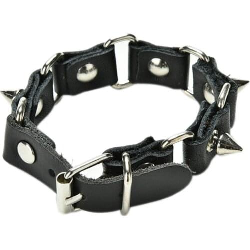 Unisex Metal Cone Stud Spikes Rivet PU Leather Biker Wristband Wide Cuff Punk Rock Bracelets Bangles For Women Men