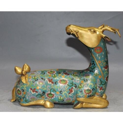 Xd 001415 12"Marked China Cloisonne Enamel 24K Gold Peach Sika Spotted Deer Animal Statue