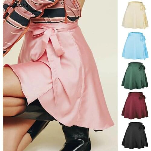 Womens Summer Breathable Popular Solid Skirt High Waist Fashion Elegant Leisure Vacation Chiffon Satin Wrapped Short Skirt