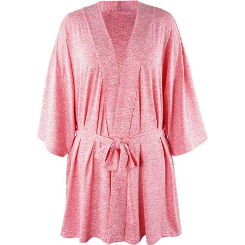 2019 Womens Soft V-neck Nightwear Dressing Robe Half Sleeve Sashes Bath Robe Female Knitted Print Spring Sleepwear Pajamas