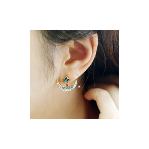 Pentagram Earrings Exaggerated Personality Rhinestone Moon Korean Fashion Jewelry Beautiful Earrings For Women Oorbellen