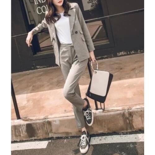 Womens two-piece casual suit and high waist trousers office women open jacket slim pants suit Korean sets Superior quality 2XL