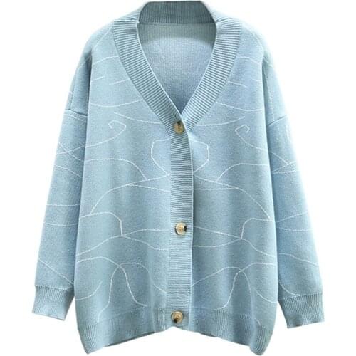 2019 Autumn Winter Fashion Women Thick Knitted Cardigan Coat Casual V-Neck Long Sleeve Knit Sweater Coat Female Tops Plus Size