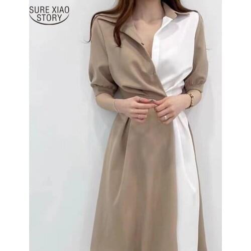 2021 Elegant Long Dresses Women Summer New Fashion Korea Chic Party Dresses Button Up Waist Short Sleeve Dress Robe Femme 15185