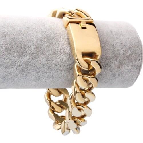 20mm New Arrive Cool Buckle 316L Stainless Steel Gold Color Cuban Curb Chain Mens Boys Bracelet Bangle Jewelry 9" Xmas Gift