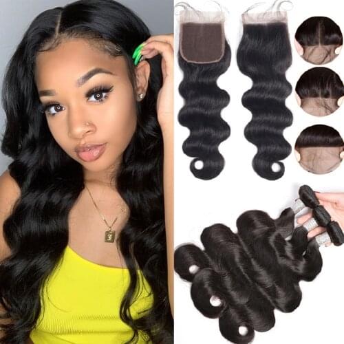 Hoho Body Wave 3 Bundles With Closure 30 Inch Brazilian Hair Weave Bundles With 6x6 Lace Closure Human Hair Bundles With Closure