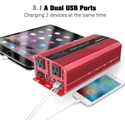 3000W solar power inverter DC 12V/24V to AC 220V/110V LED car charger adapter inverter converter replaceable fuse US socket