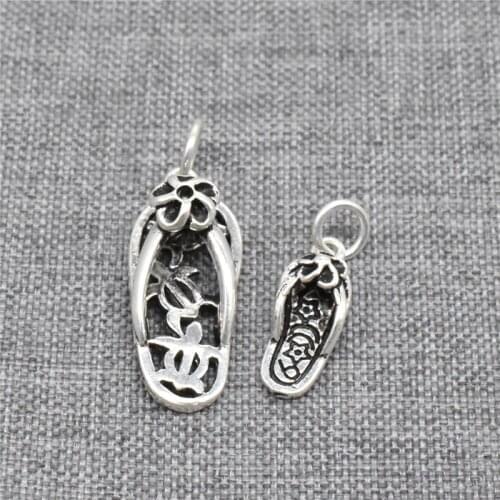 4pcs of 925 Sterling Silver Flower Shoe Flip Flop Charms 3D for Bracelet Necklace