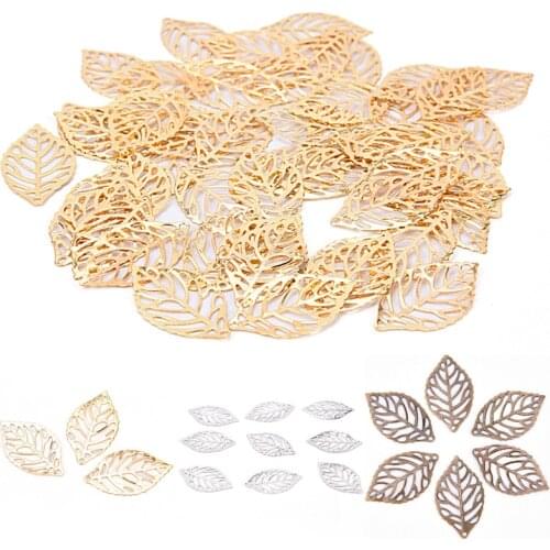 50Pcs Leaf Filigree Wraps Connectors Metal Crafts Connector for Jewelry Making DIY Earing Jewelry Accessories
