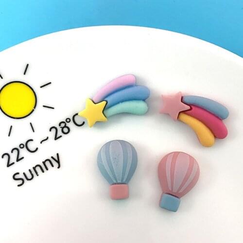 6Pcs/Lot 25*15mm 5Colors Cartoon Pink Hot Air Balloon Charm Resin Diy RainbowJewelry Making Accessories Findings