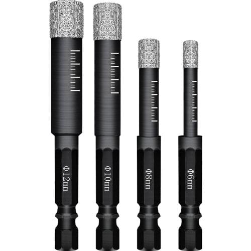 Brazed Diamond Dry Drill Bits 6/8/10/12mm Hole Saw Cutter for Granite Marble Ceramic Tile Glass Hardware Tools