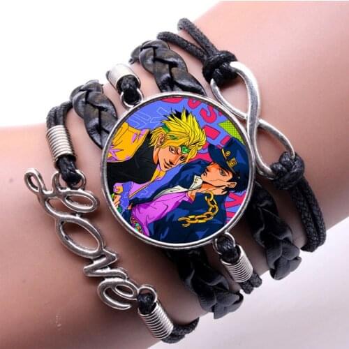 Anime JoJos Bizarre Adventur Bracelet Multilayer Black Leather Bangles Transparent Glass Dome Charm Jewelry women gift Bracelet