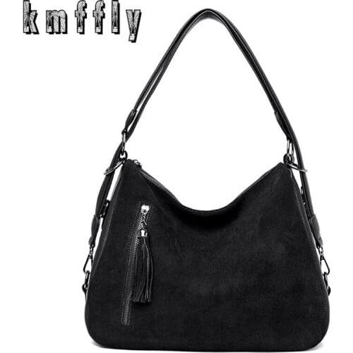 Black Faux Suede Shoulder bags for women 2019 crossbody bags for women luxury handbags Famale bags designer purses and handbags