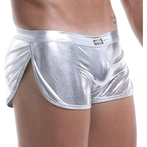 Men Sexy Underwear Boxers Leather Stage U Convex Pouch Gay Wear Jockstrap Lingerie Boxers Shorts Underpants