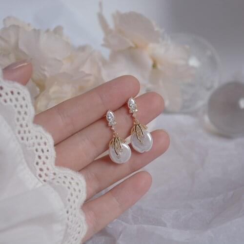 Elegant Bohemian Womens Pearl Stud Earrings Luxury Zircon Gold Plated Earrings Wedding Jewelry Bride Christmas Gift