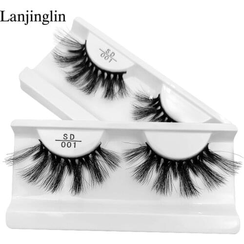 LANJINGLIN 1pair 25mm Mink Lashes Wispy Fluffy Natural Long Dramatic Volume Eyelashes Extension False Eyelashes Makeup Tools