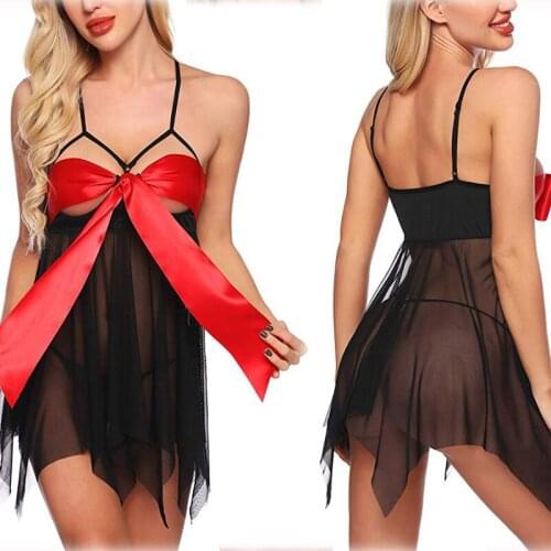 Fashion Hot Selling Sexy WomenS Mesh Gauze Strap Bow Pajamas European And American Sexy Lingerie Factory Direct Sales