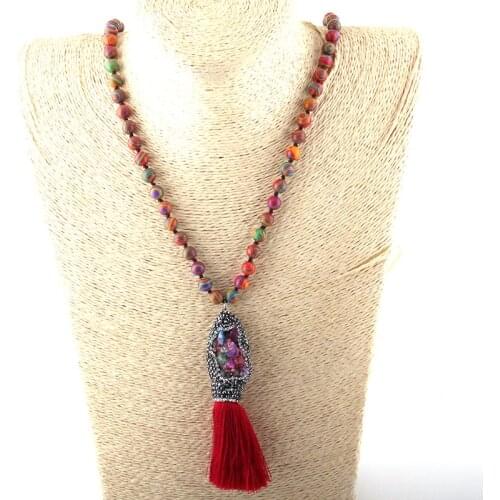 Fashion Bohemian Jewelry Stones Knotted Natural Druzy & Tassel Necklaces For Women Ethnic Necklace