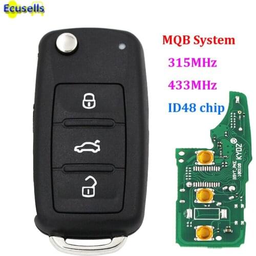MQB system Smart Modified Folding flip remote key for Volkswagen 3 button 315MHz with ID48 chip HU66 uncut blade