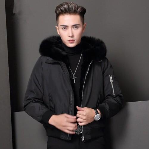 2020 Winter Mens Coat Real Rex Rabbit Fur Liner Fox Fur Collar Parka Hooded New Fashion Thicken Warm Men Coat High Quality