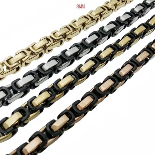 Tisnium 8mm Gold Black Silver Color Choker Long Necklace Men Male Stainless Steel Byzantine Box Chain Husband Boyfriend Bff Gift