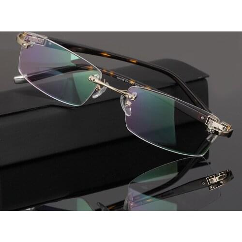 EOOUOOE Rimless Glasses Frame Metal Eye Glasses Gold Gary Silver Optical Oculos Glasses Gafas Opticas Lens Eyewear For Male