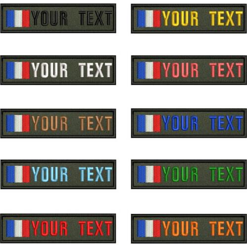 Green background Flag of France 10X2.5cm Embroidery Custom Name Text Patch Stripes badge Iron On Or Velcro Backing Patches