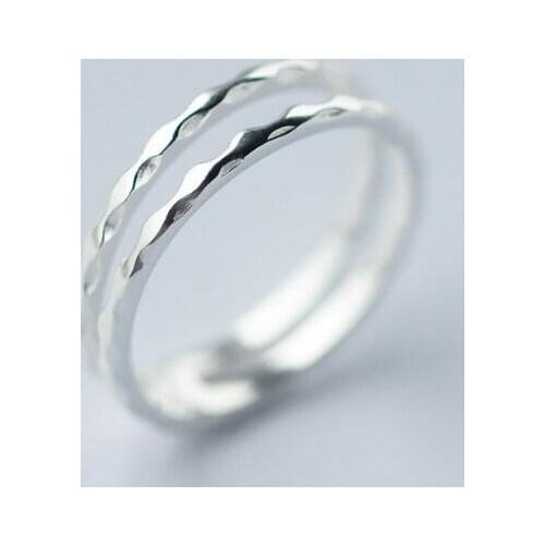 REAL.925 Sterling Silver fINE jEWELRY hammered Waterwave Double Rows Ring GTLJ1355