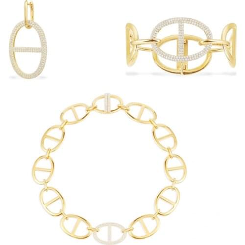 S925 Sterling Silver New Design Sense Single Golden Yellow Earring Geometric Bracelet Necklace Luxury Brand Monaco Jewelry