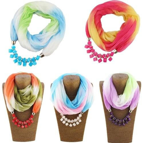 Multi-style Decorative Jewelry Necklace Pendant Chiffon Gradual Scarf Women Bohemia Neckerchief Accessories