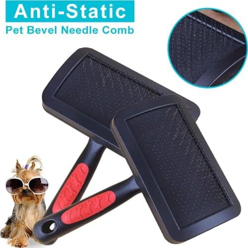 Dogs Comb Bevel Stainless Steel Comb Anti Static Remover Hair Pet Combs Rubber Handle Cleaning Trimmer Beauty Tools Cat Supplies