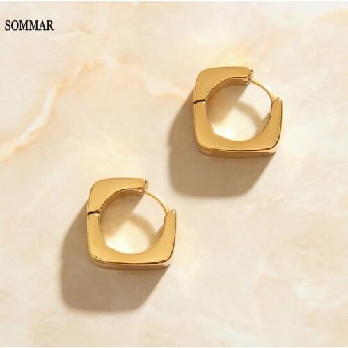 SOMMAR Birthday Gift 18KGP Gold Filled Gentlewoman stud earrings geometric and squre women earrings Prom Accessories