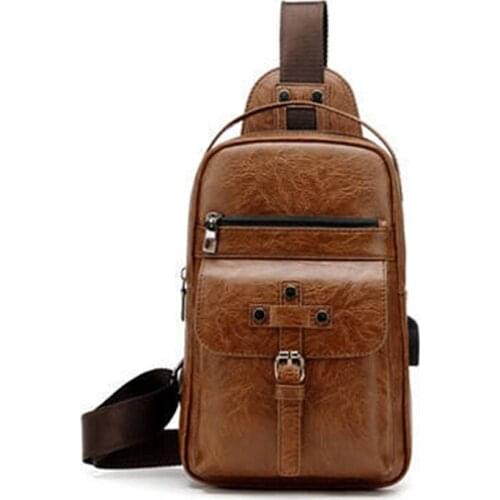 3PCS / LOT Vintage Chest Pack USB Charging Men Shoulder Crossbody Bags Male Business Functional Travel Organizer Sling Bag