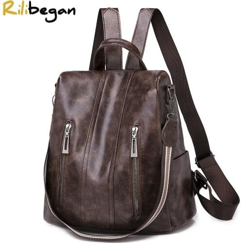 Vintage Style Women Backpack High Quality Leather PU Backpack Women Anti-theft Travel Backpack School Teenager Girl Bag