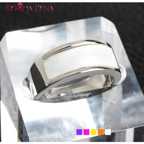 High Quality Rectangular Curved Artificial Multi-color Stone Stainless Steel Ring for Women Fashion Jewelry Accessories