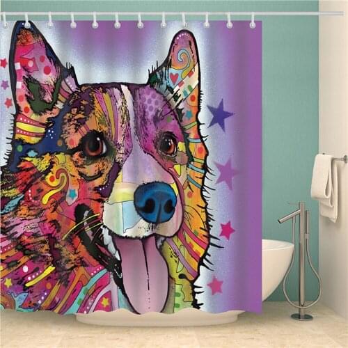 Colorful Cartoon Dog Printed Shower Curtain Kids Bathroom Decor Waterproof Polyester Machine Washable 3D Screen with 12pcs Hooks