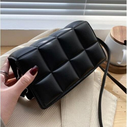 Fashion Plaid Shoulder Bag Women PU leather Crossbody Bag Designer Small Square Bag Solid Color Messenger Handbag Lady Pouch sac