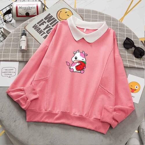 Hoodies Women Aesthetic Graphic Hoodie Cow Print Top Long Sleeve Pink Top Trendy Pullover Sweatshirt Harajuku Kawaii Sweatshirt