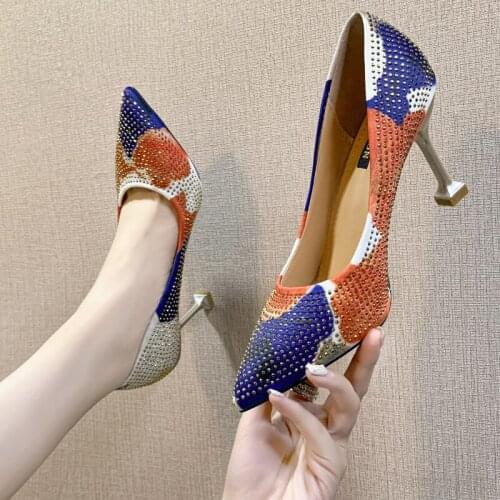2020 Woman high heel Hit color fashion spring and autumn pointed designer wild luxury kitten heels fashion womens shoes W27-35