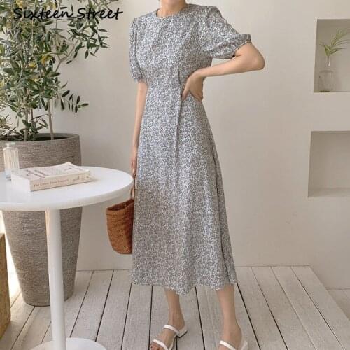 Dresses for Women Koren Style Retro Floral Dress High Waist Length Short Sleeves Vestido De Mujer Y2k Vestido Feminino Elegant