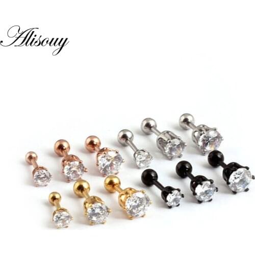Alisouy 3/4/5/6mm female Colorful Crystal stud earrings for women CZ Stone wedding fashion Jewelry Earrings female Brinco gift