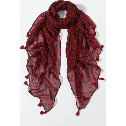 2021 Beautiful Small Poppy Pattern Tassel Scarves Shawls Women Long Soft Flower Wrap Hijab 2 Color Free Shipping