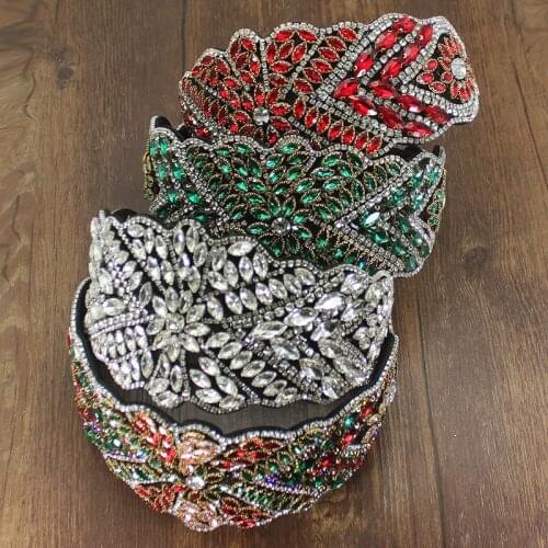 Handmade Luxury Full Colorful Crystal Rhinestones Headdress Big Flower Tiara Vintage Headpiece For Womens Wedding Accessories